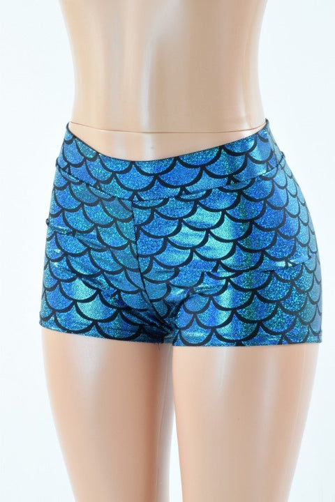 Turquoise Mid Rise Mermaid Shorts - Coquetry Clothing