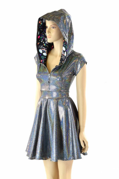 Silver Holographic & Unicorns Skater Dress - Coquetry Clothing