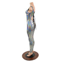 Strappy Back Tank Catsuit in Silver Holographic - 4
