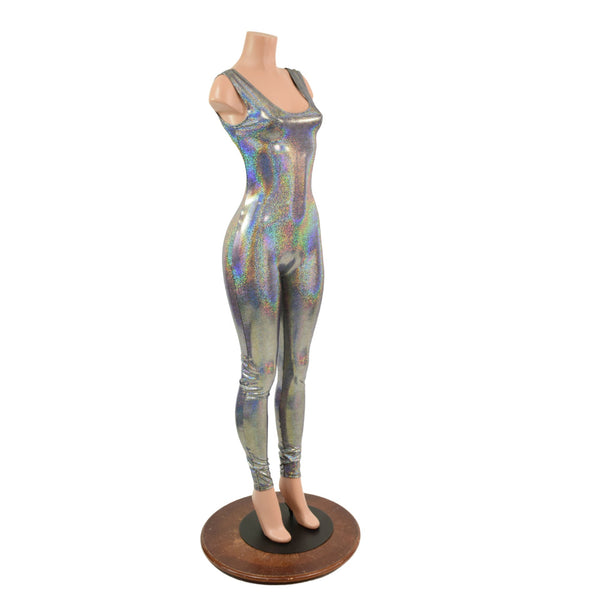 Strappy Back Tank Catsuit in Silver Holographic - 5
