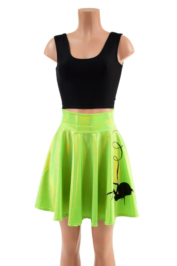 19" Lime Green Holographic Spider Skirt - Coquetry Clothing