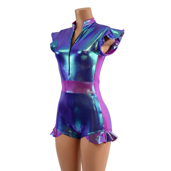 2.0 Moonstone and Plumeria Flip Sleeve Paneled Romper - Coquetry Clothing