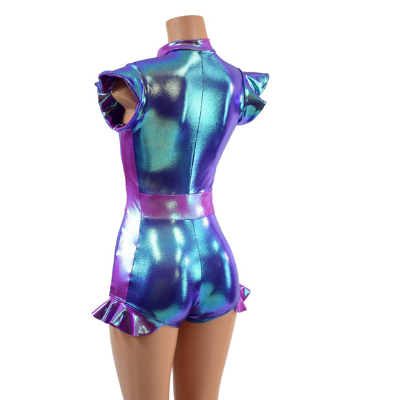 2.0 Moonstone and Plumeria Flip Sleeve Paneled Romper - Coquetry Clothing