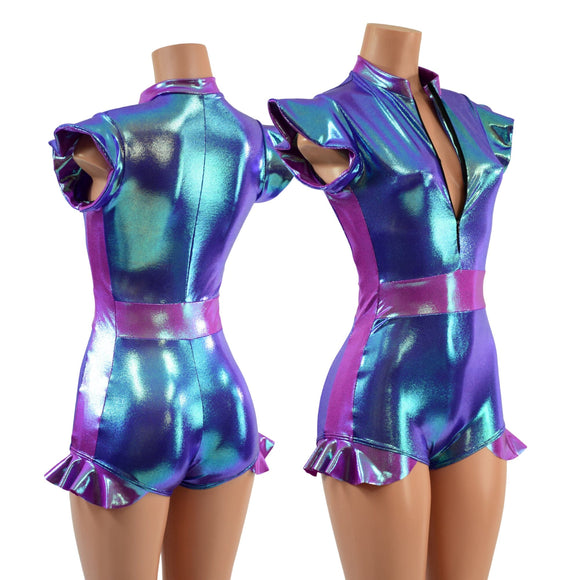 2.0 Moonstone and Plumeria Flip Sleeve Paneled Romper - Coquetry Clothing