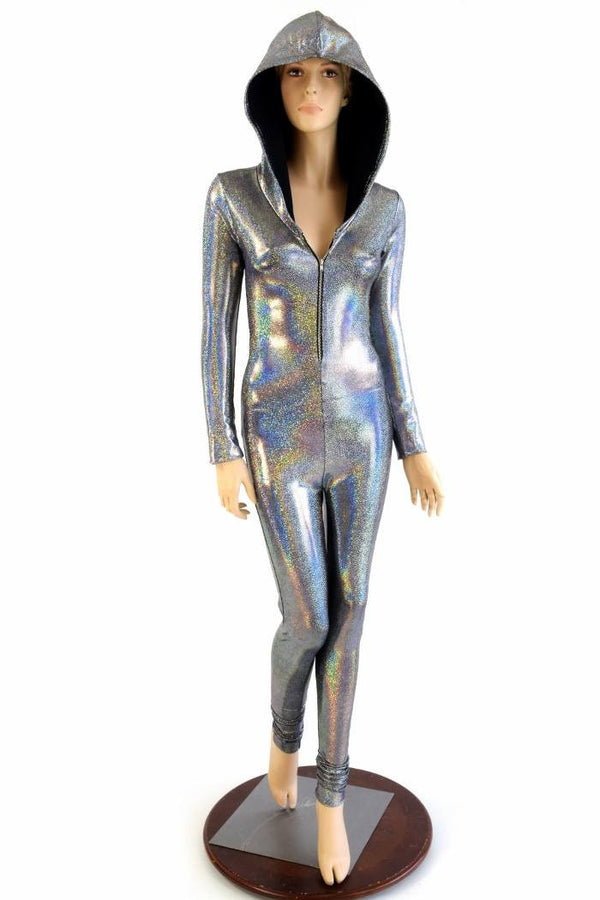 Silver Holographic Zipper Catsuit - 1