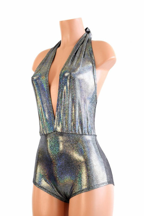 "Josie" Romper in Silver Holographic - Coquetry Clothing