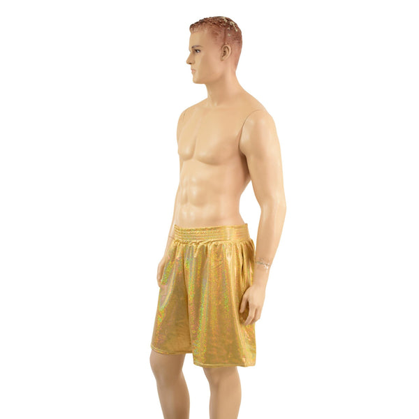 Mens Basketball Shorts with Pockets in Gold Sparkly Jewel - 3