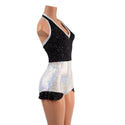 Backless Romper with Hip Ruffles in Star Noir and Silver on White Shattered Glass - 4