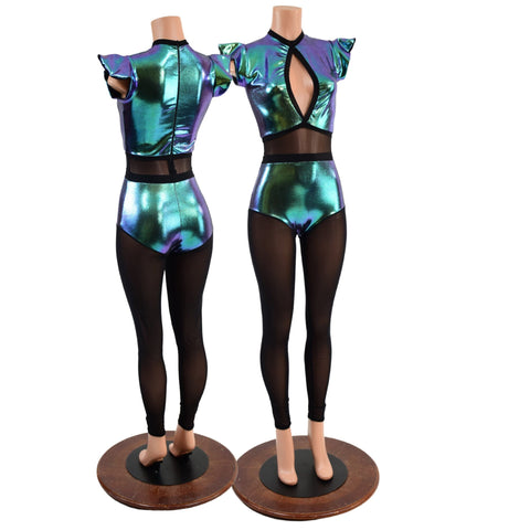 Scarab Keyhole & Mesh Catsuit with Mesh Legs - Coquetry Clothing