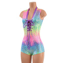 Rainbow Shattered Glass Plunging V Romper with Laceup - 3