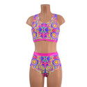 Neon Orb Racerback Crop and Siren Shorts with Pink Sparkly Jewel Trim - 2