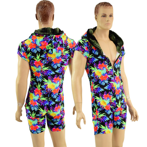 Mens Sonic Bloom Romper with Lime Mamba Minky Hood Liner - Coquetry Clothing