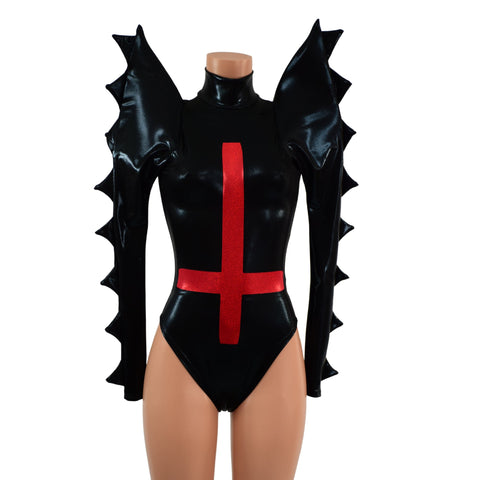 Black Mystique Spiked Romper with Inverted Cross - Coquetry Clothing