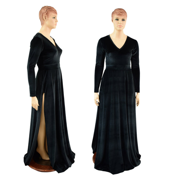 Black Velvet Fiona Gown with Side Slit - 1