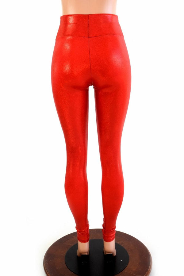 Red Sparkly Jewel High Waist Leggings - 4