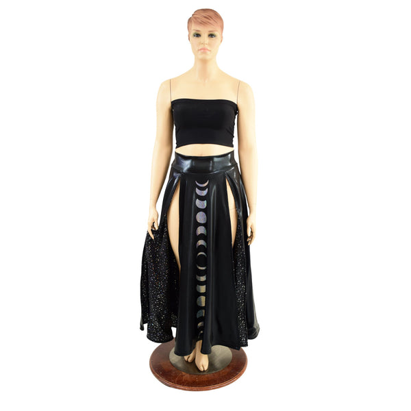 Double Split Skirt with Moon Phases and Star Noir Lining - 2