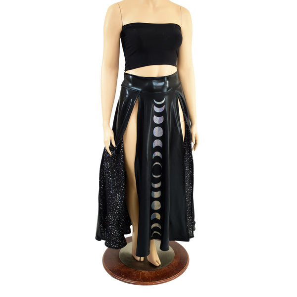 Double Split Skirt with Moon Phases and Star Noir Lining - 4