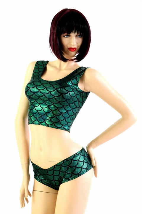 Green Scale Tank Crop & Cheekies Set - Coquetry Clothing