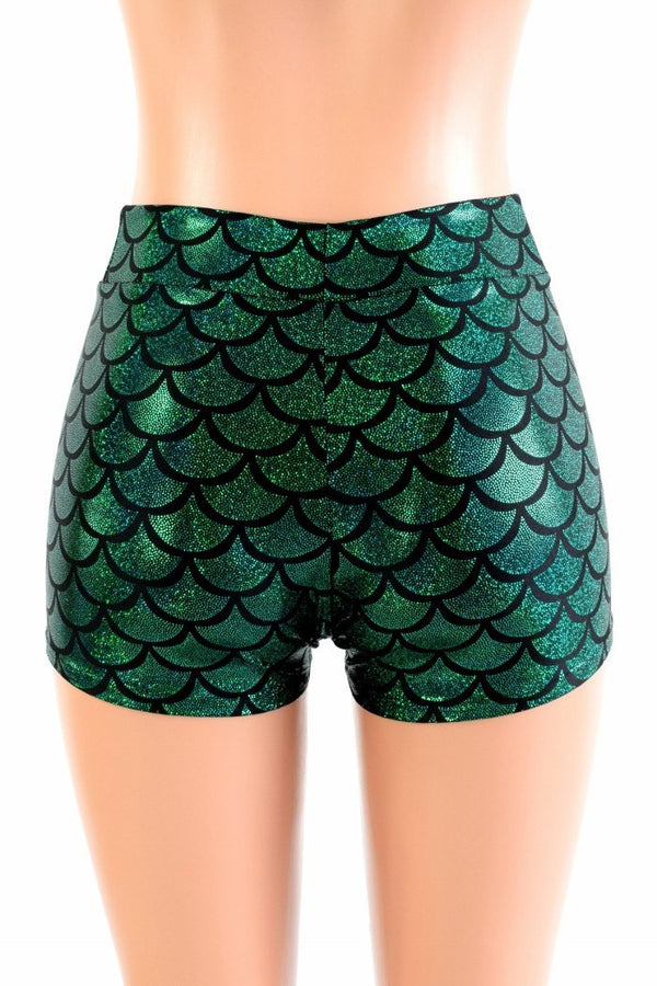 Green Midrise Mermaid Shorts - 3