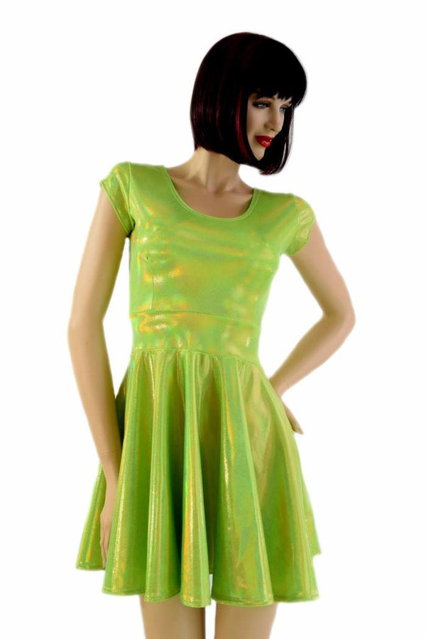 Lime Holographic Skater Dress - 1