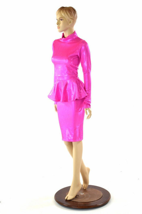 Neon Pink Peplum Skirt & Crop Set - Coquetry Clothing