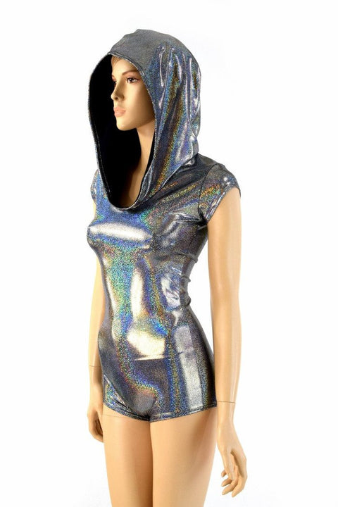 Silver Holographic Hoodie Romper - Coquetry Clothing