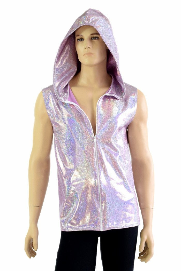 Mens Lilac Holographic Zipper Hoodie Coquetry Clothing