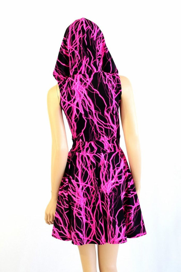 Pink Lightning Pocket Hoodie Skater Dress - 4