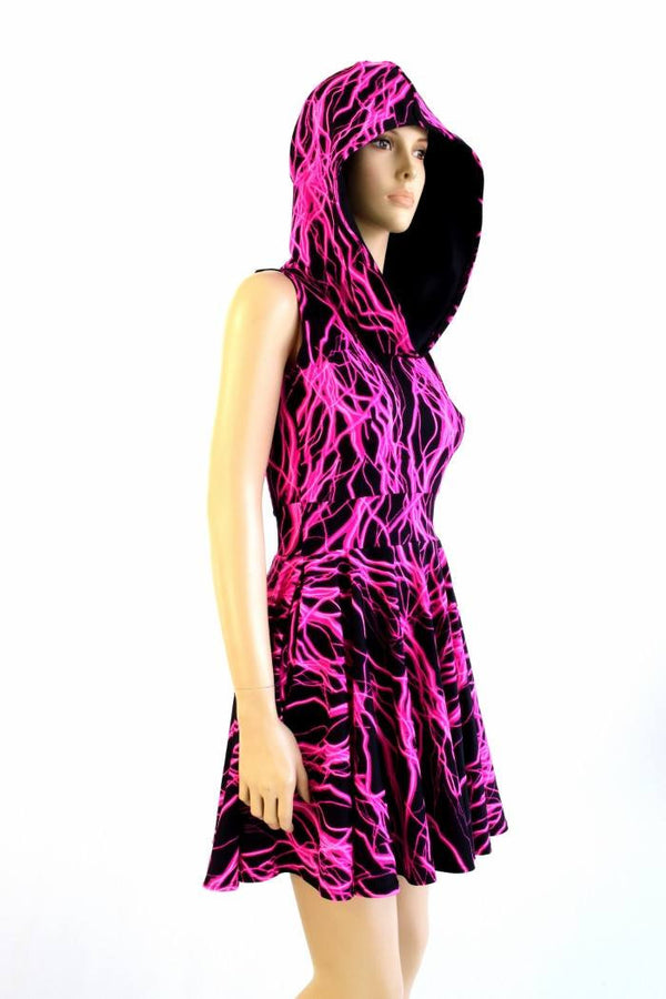 Pink Lightning Pocket Hoodie Skater Dress - 3