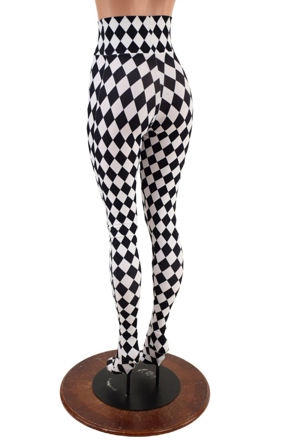 Footed High Waist Leggings in Black and White Diamond - 4