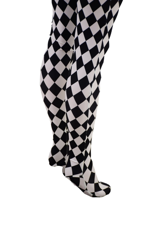Footed High Waist Leggings in Black and White Diamond - 6