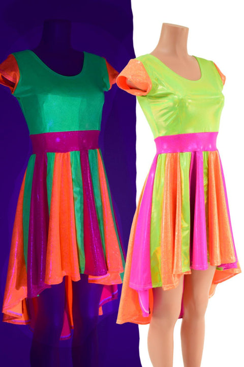 Tri Color Neon Pinwheel Hi Lo Skater Dress - Coquetry Clothing