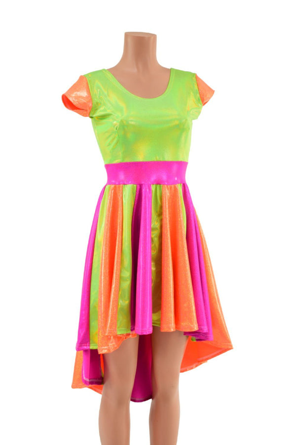 Tri Color Neon Pinwheel Hi Lo Skater Dress - 2