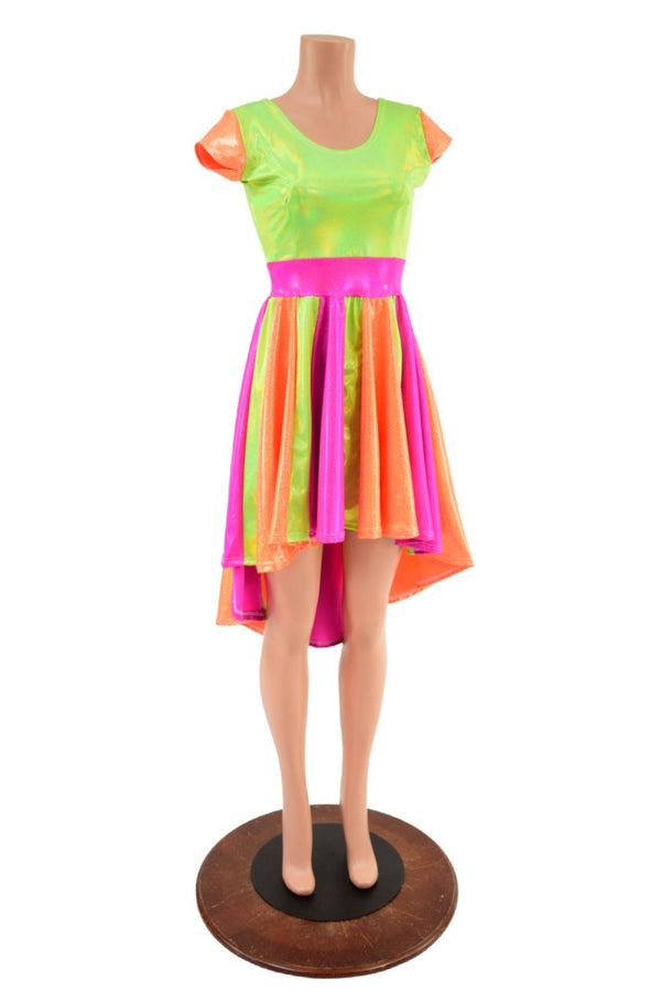 Tri Color Neon Pinwheel Hi Lo Skater Dress - 3