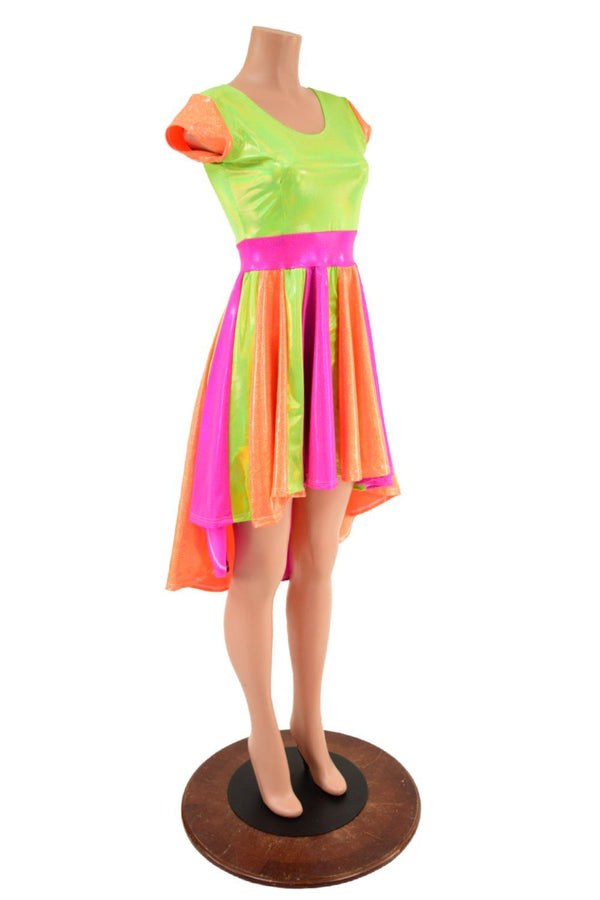 Tri Color Neon Pinwheel Hi Lo Skater Dress - 9