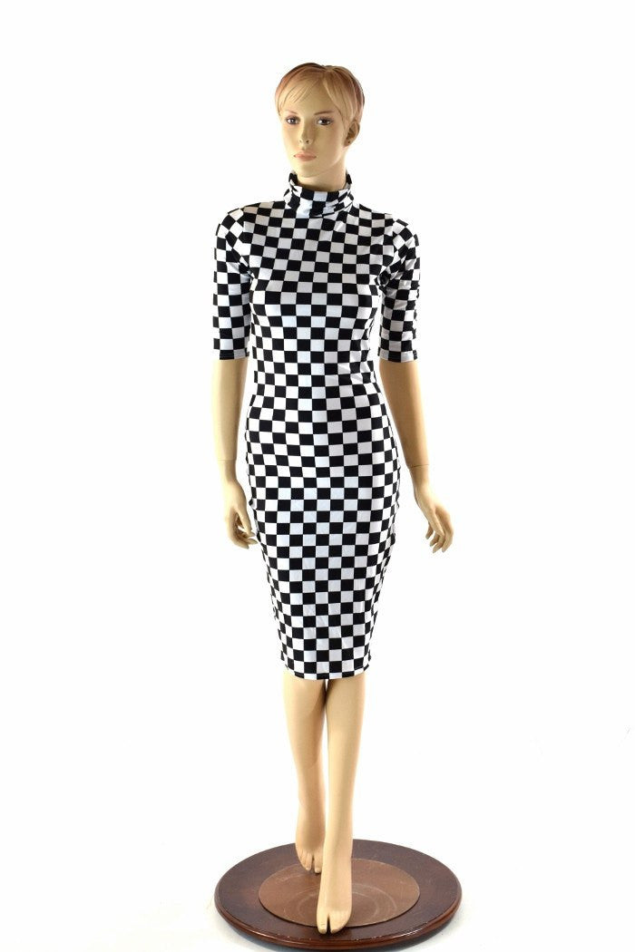 Black and white checkered bodycon dress hotsell