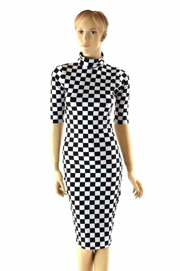 Black & White Checkered Bodycon Dress - 1