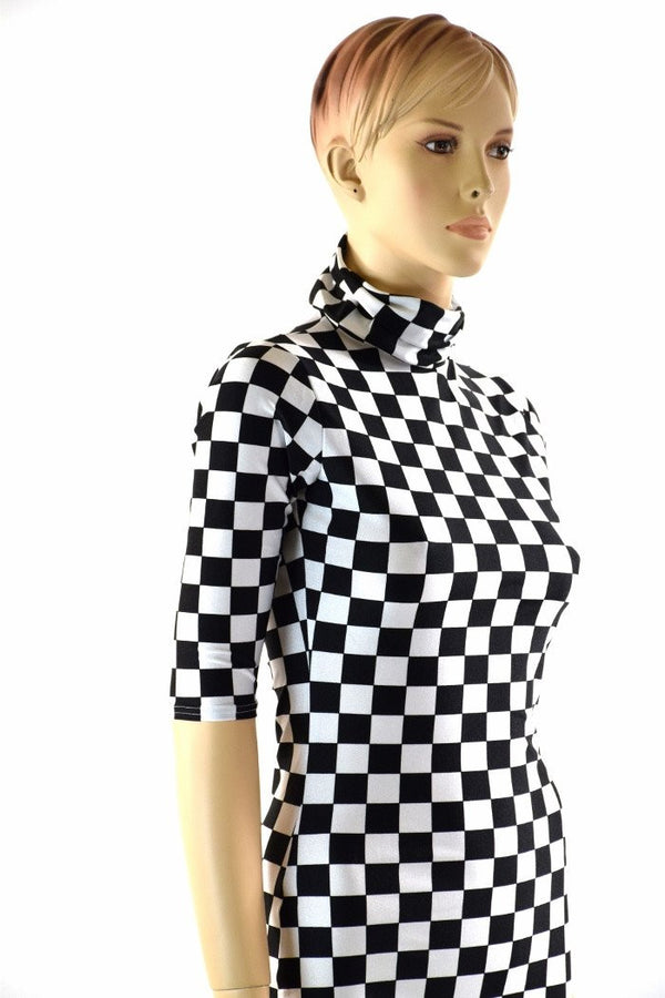 Black & White Checkered Bodycon Dress - 2