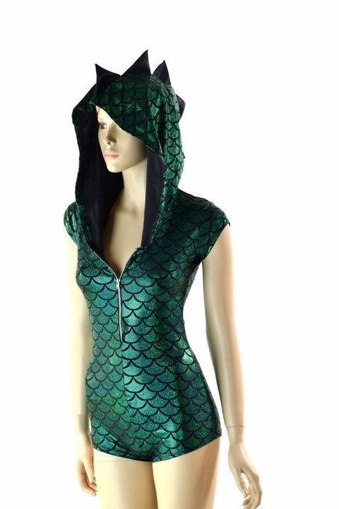 Green & Black Zipper Front Dragon Romper - Coquetry Clothing