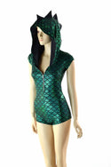 Green & Black Zipper Front Dragon Romper - 5