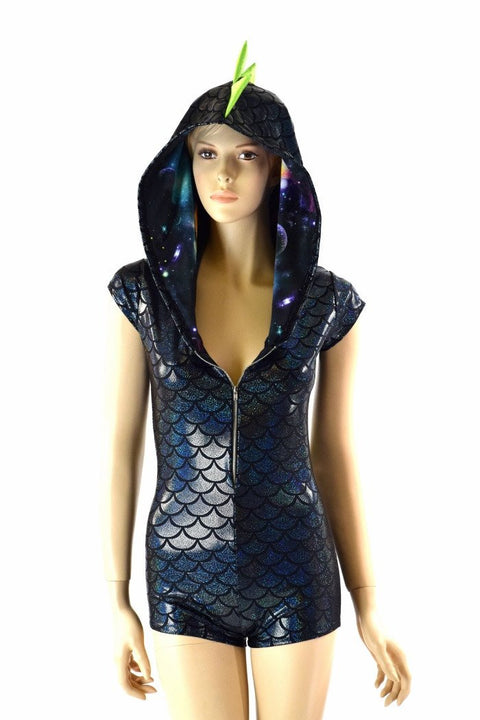 Zipper Front Dragon Hoodie Romper - Coquetry Clothing