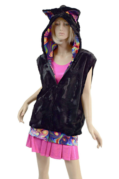 Womens Minky Vest with Banded Hemline & Kitty Ears - Coquetry Clothing