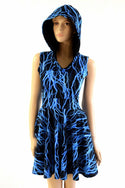 Blue Lightning Pocket Hooded Skater Dress - 1