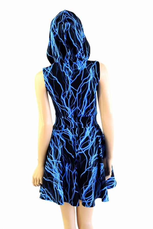 Blue Lightning Pocket Hooded Skater Dress - 3