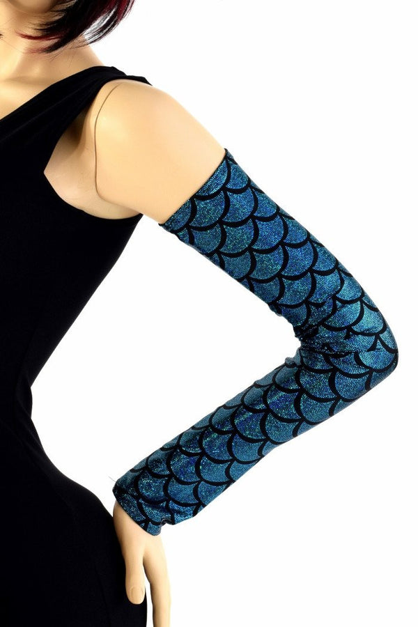 Turquoise Dragon Scale Mermaid Arm Warmer Sleeves - 2