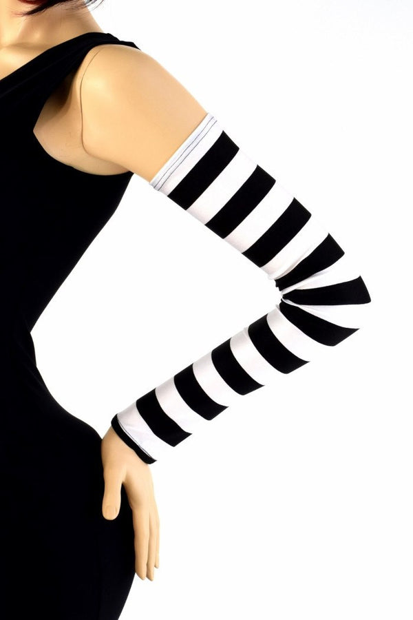 Black & White Stripe Arm Warmer Sleeves - 3