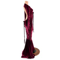 Burgundy Velvet Backless Laceup Puddle Train Gown with Spikes - 6