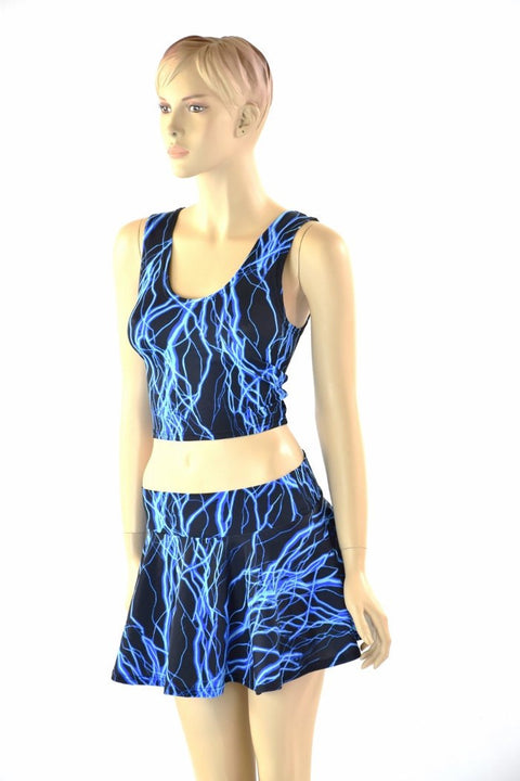 Neon Blue Lightning Crop & Skirt Set - Coquetry Clothing