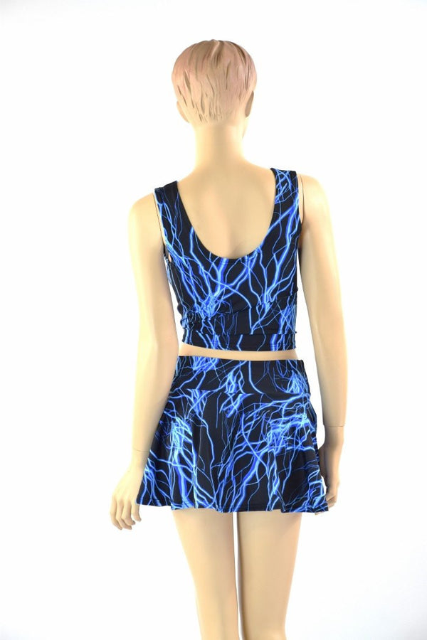 Neon Blue Lightning Crop & Skirt Set - 2