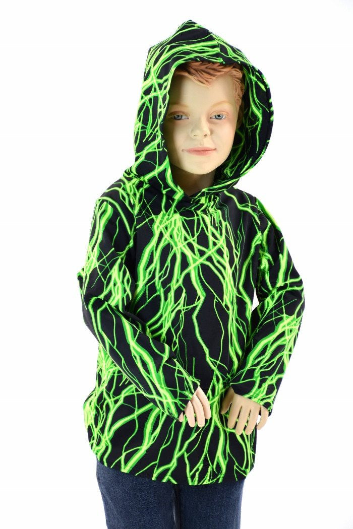 Childrens Neon Green Lightning Hoodie